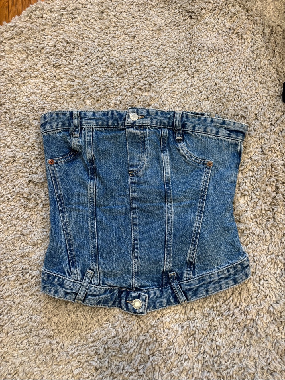 Zara Denim Corset Top in Medium Wash Blue